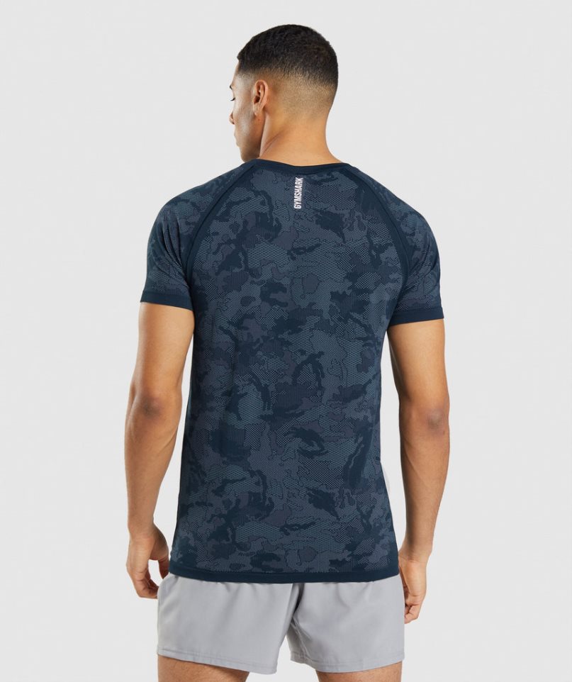 Men's Gymshark Geo Seamless T-Shirts Navy | NZ 7NSKAT